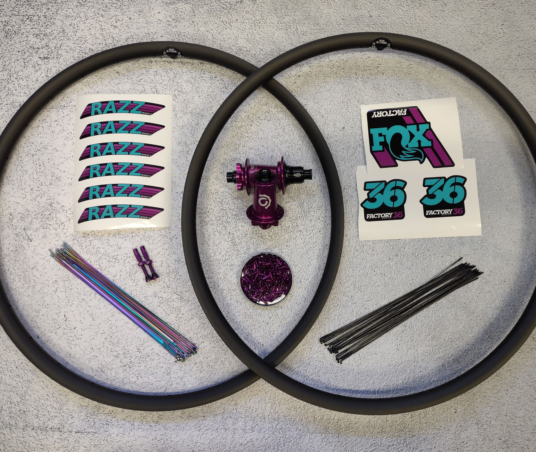 Mountain bike wheelset components by RAZZ Wheels.